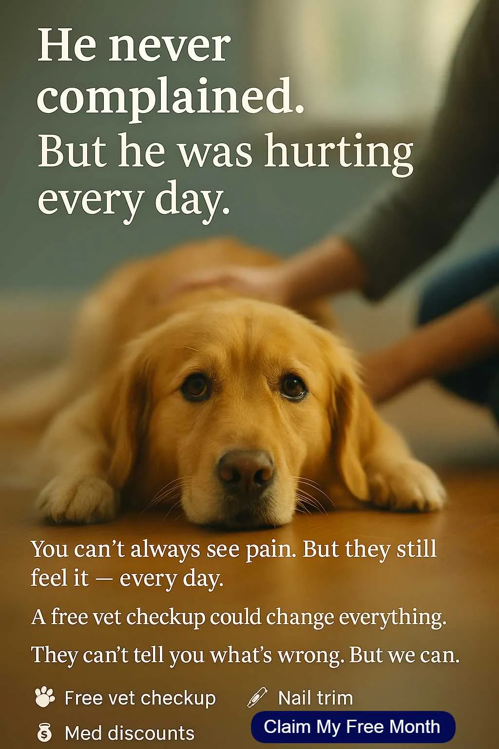 HeartPaws retargeting ad: He never complained. But he was hurting every day.